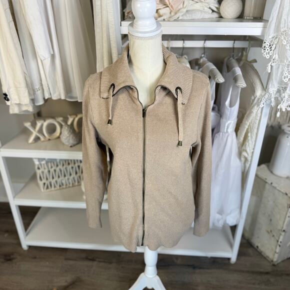Liz Claiborne Women's Size L Beige Full Zip Collared Cardigan Sweater #3508 - Picture 1 of 8